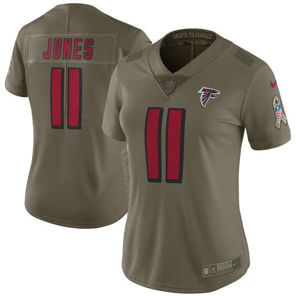 Women Atlanta Falcons #11 Jones Nike Olive Salute To Service Limited NFL Jerseys->women nfl jersey->Women Jersey